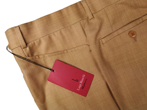 Luigi Bianchi Trousers 34 Golden Tan Flat front Full Leg Wool