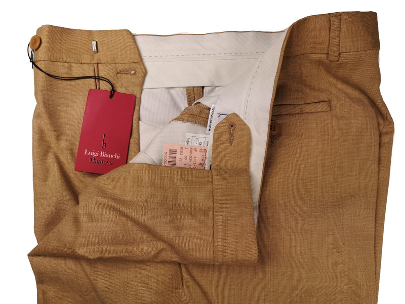 Luigi Bianchi Trousers 34 Golden Tan Flat front Full Leg Wool