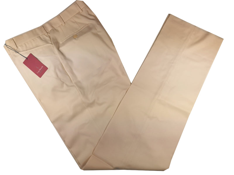 Luigi Bianchi Trousers 36 Cream Flat front Full Leg Wool