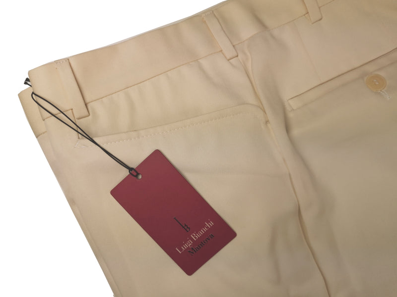Luigi Bianchi Trousers 36 Cream Flat front Full Leg Wool