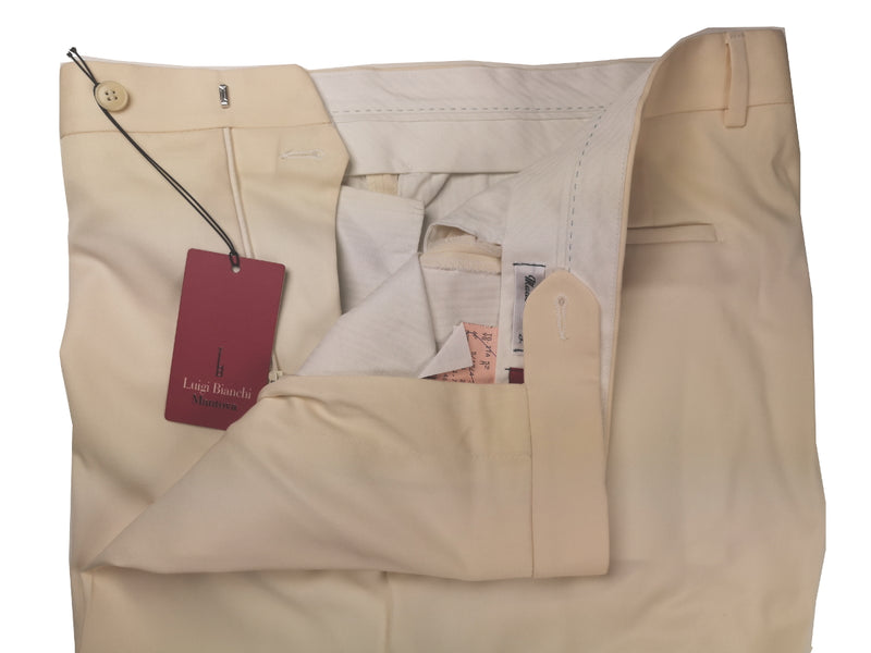 Luigi Bianchi Trousers 36 Cream Flat front Full Leg Wool