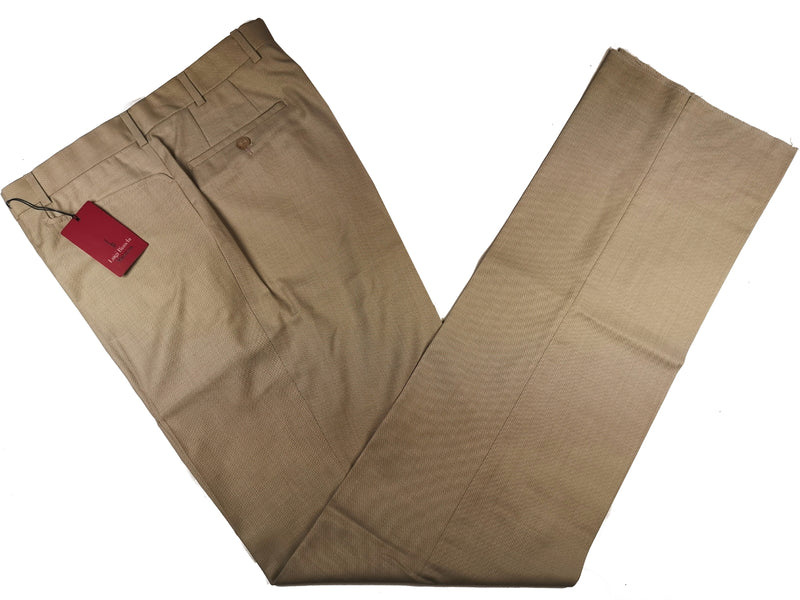 Luigi Bianchi Trousers 36 Beige Flat front Full Leg Wool