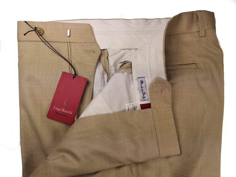 Luigi Bianchi Trousers 36 Beige Flat front Full Leg Wool