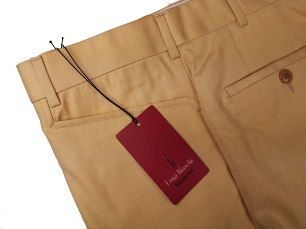 Luigi Bianchi Trousers 36 Yellowish Tan Flat front Full Leg Wool