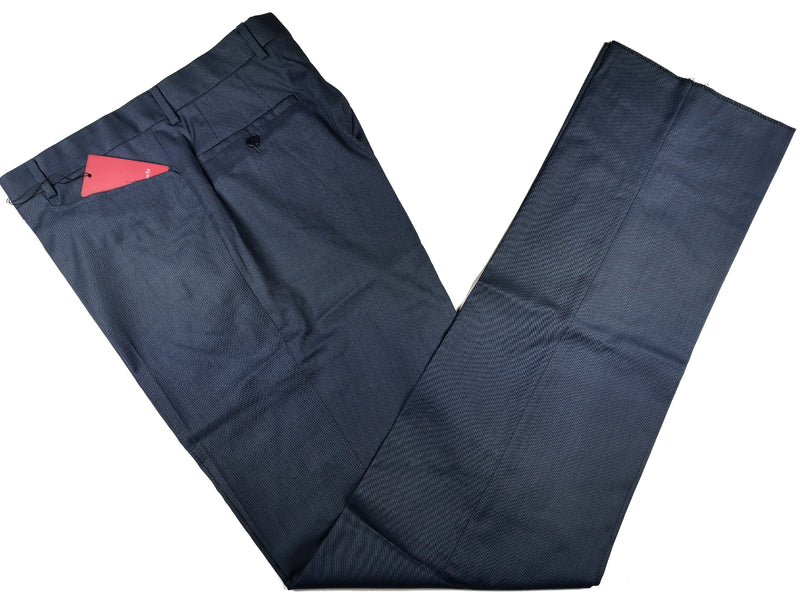 Luigi Bianchi Trousers 36 Airforce Blue Flat front Full Leg Wool