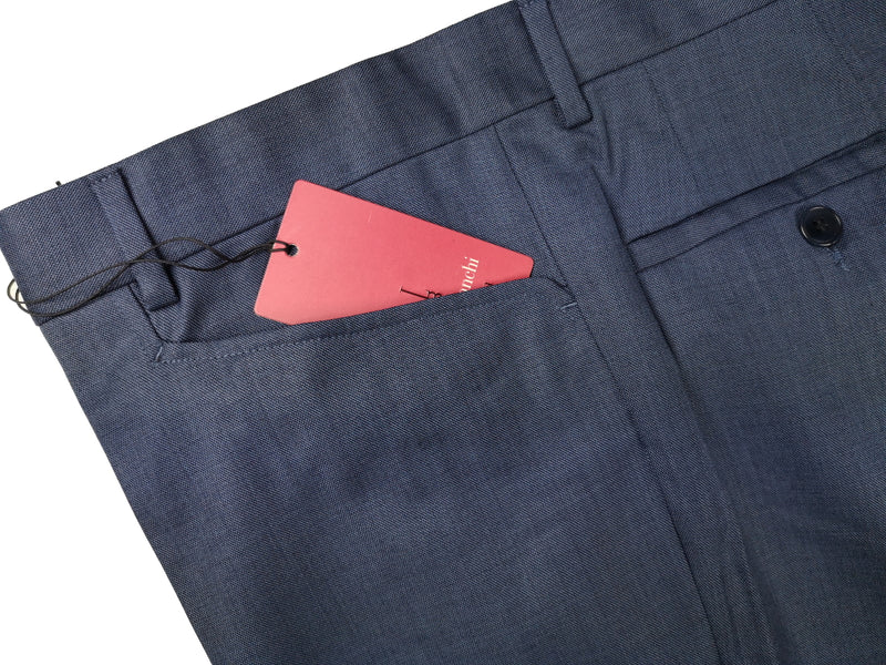 Luigi Bianchi Trousers 36 Airforce Blue Flat front Full Leg Wool