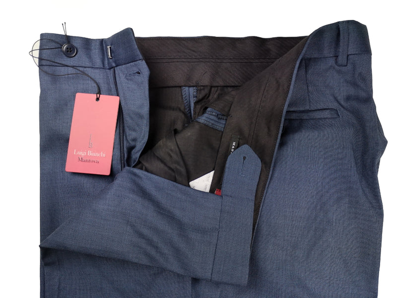 Luigi Bianchi Trousers 36 Airforce Blue Flat front Full Leg Wool