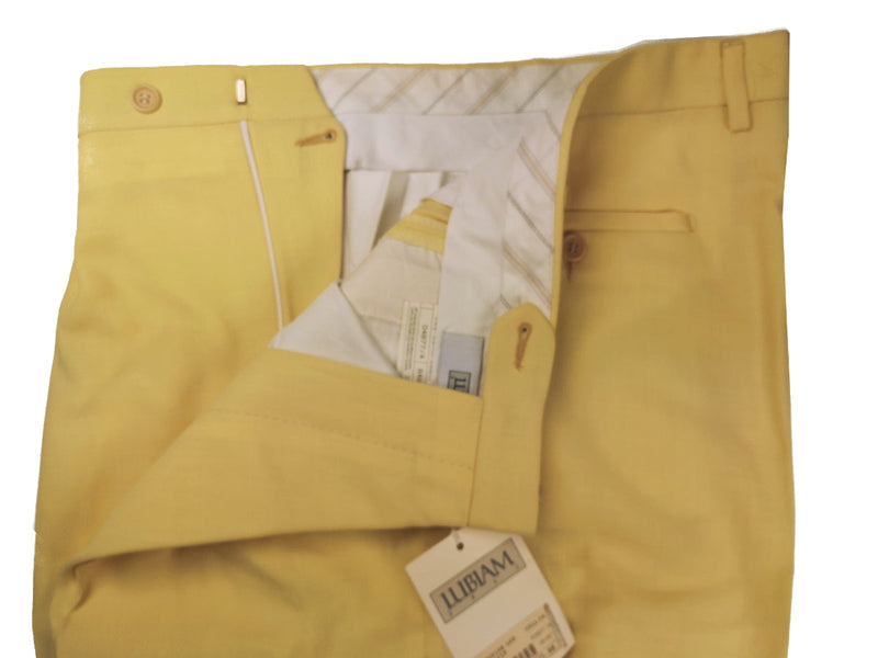 Luigi Bianchi Lubiam Trousers 40 Lemon Pleated front Full Leg Wool