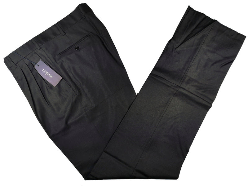 Luigi Bianchi Lubiam Trousers 36 Charcoal Blue Pleated front Full Leg Wool