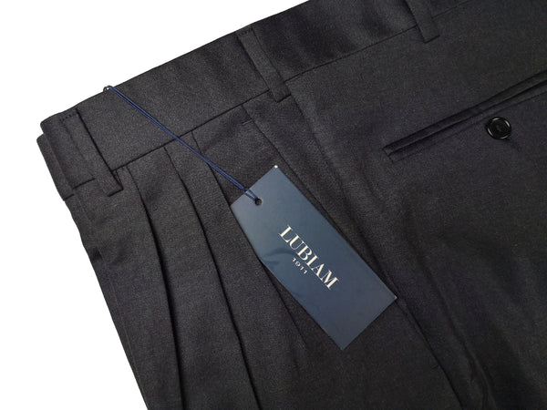 Luigi Bianchi Lubiam Trousers 36 Charcoal Blue Pleated front Full Leg Wool