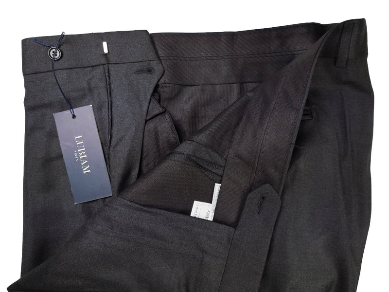 Luigi Bianchi Lubiam Trousers 36 Charcoal Blue Pleated front Full Leg Wool