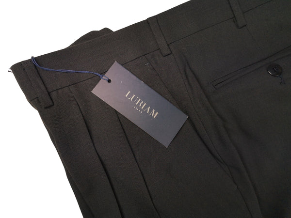 Luigi Bianchi Lubiam Trousers 34 Dark Brown Pleated front Straight Leg Wool