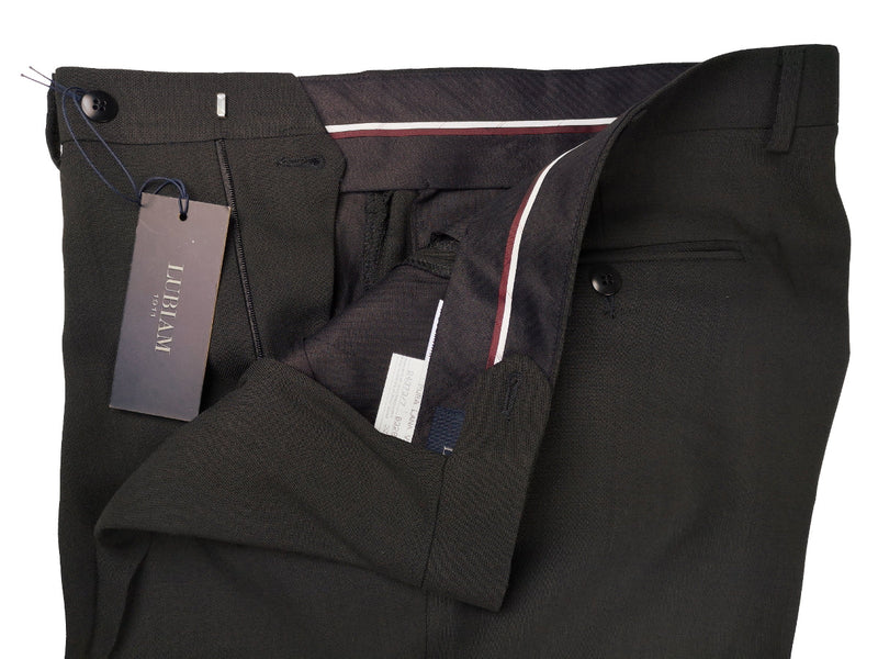 Luigi Bianchi Lubiam Trousers 40 Dark Brown Pleated front Straight Leg Wool