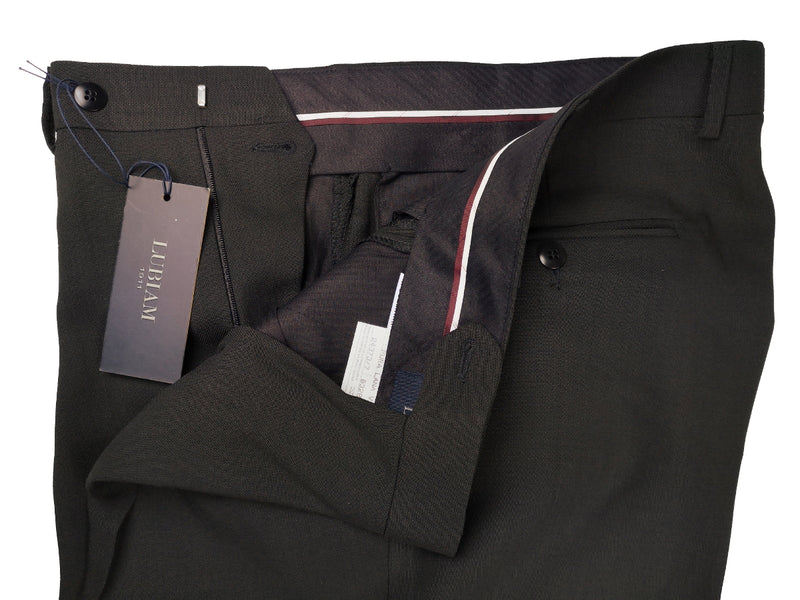 Luigi Bianchi Lubiam Trousers 38 Dark Brown Pleated front Straight Leg Wool