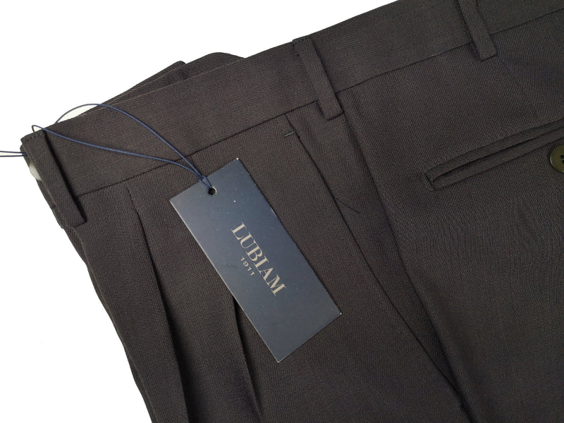 Luigi Bianchi Lubiam Trousers 34 Charcoal Brown Pleated front Straight Leg Wool