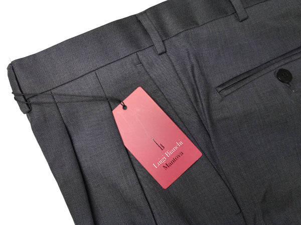 Luigi Bianchi Trousers 36 Blue-Grey Pleated front Straight Leg Wool