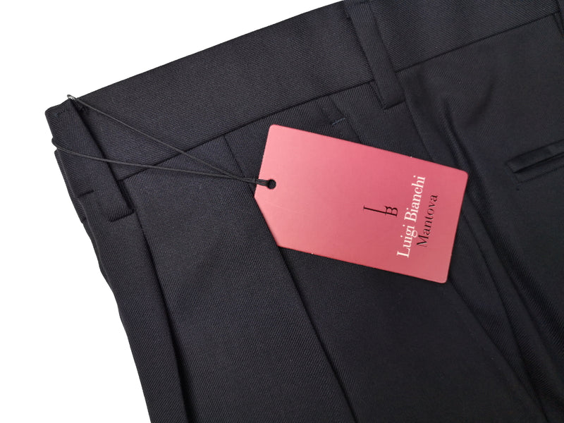 Luigi Bianchi Trousers 38 Navy Blue Pleated front Straight Leg Wool