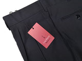 Luigi Bianchi Trousers 38 Dark Navy Blue Pleated front Straight Leg Wool