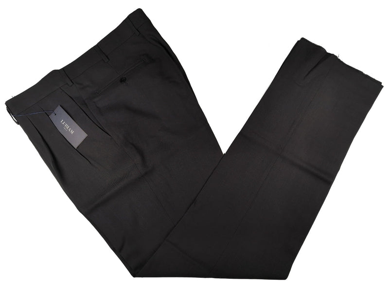Luigi Bianchi Lubiam Trousers 40 Charcoal Brown Pleated front Straight Leg Wool