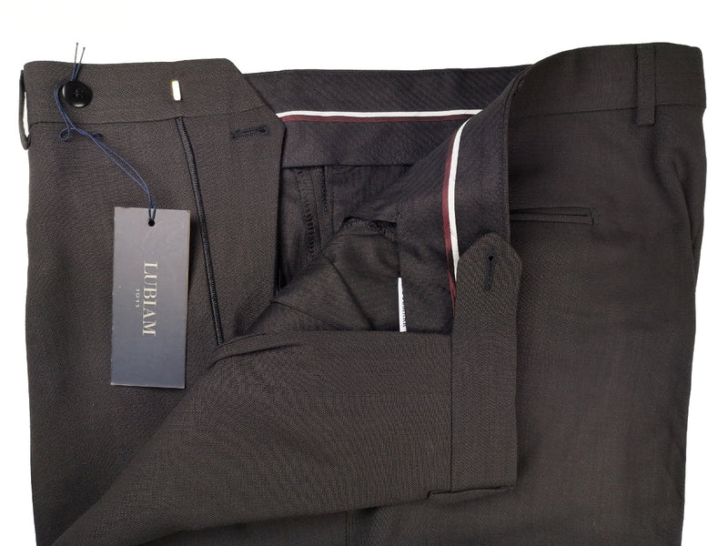Luigi Bianchi Lubiam Trousers 40 Charcoal Brown Pleated front Straight Leg Wool