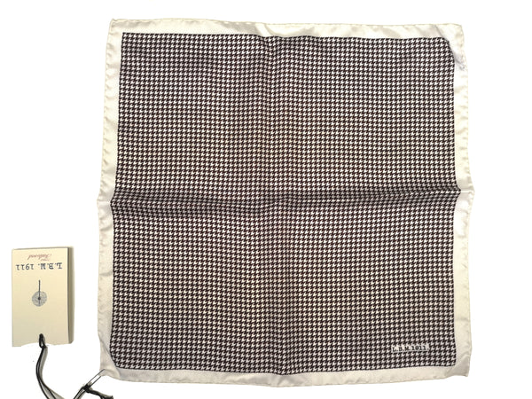 LBM 1911 Pocket Square White with Brown Check Pure Silk