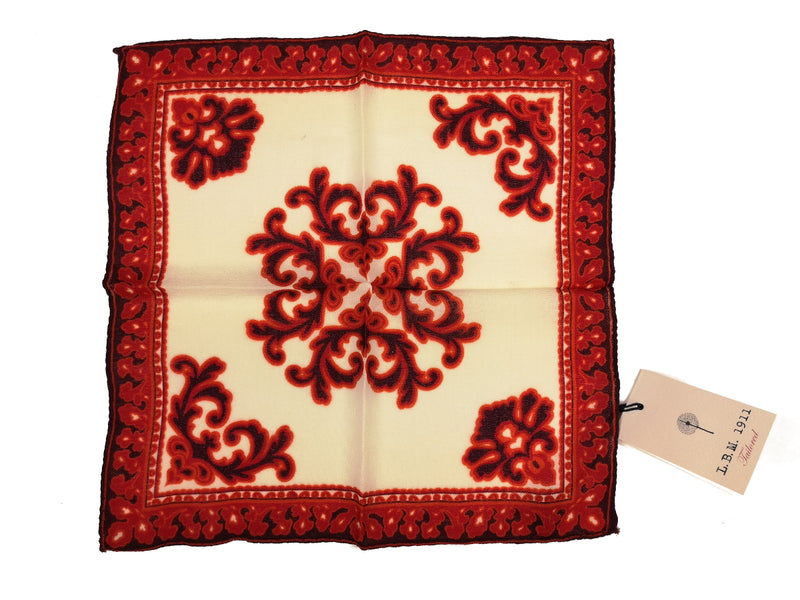 LBM 1911 Pocket Square Vanilla with Brown/Rust Pure Wool