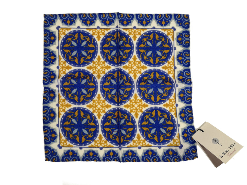 LBM 1911 Pocket Square Royal Blue/Gold Pure Wool