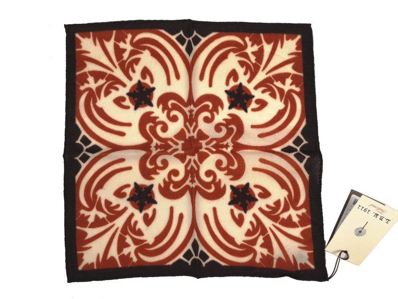 LBM 1911 Pocket Square Vanilla with Dark Brown/Rust Pure Wool
