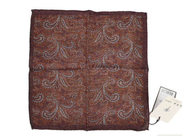 LBM 1911 Pocket Square Brown with Sky/Rust Paisleys Silk Blend