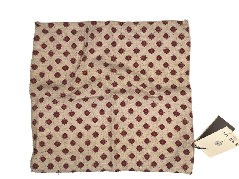LBM 1911 Pocket Square Natural with Burgundy/Rust Geometric Silk Blend