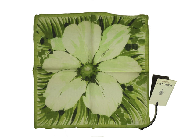 LBM 1911 Pocket Square Green Large Flower Cotton/Linen/Modal