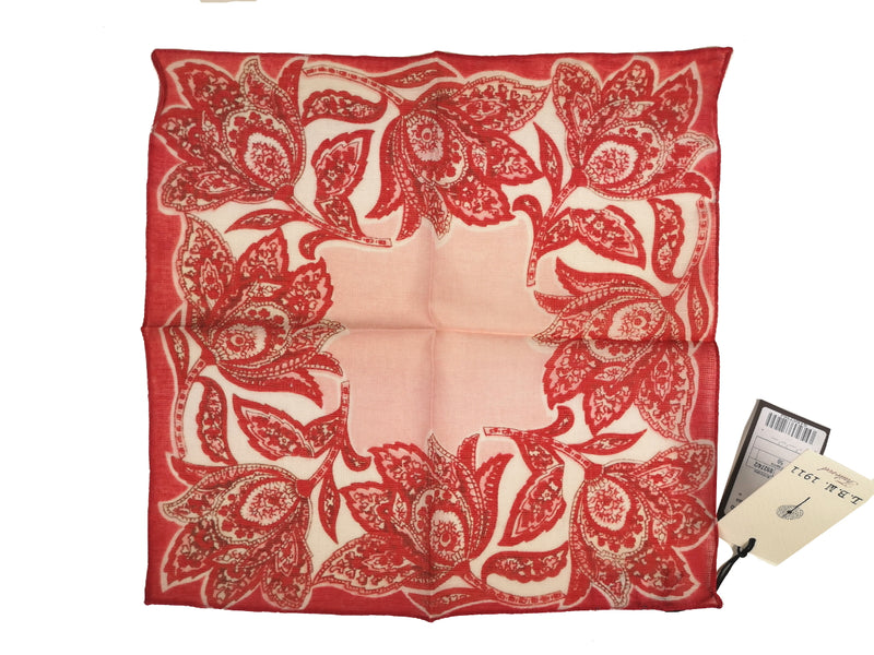 LBM 1911 Pocket Square Red Paisley Leaf Cotton/Linen/Modal