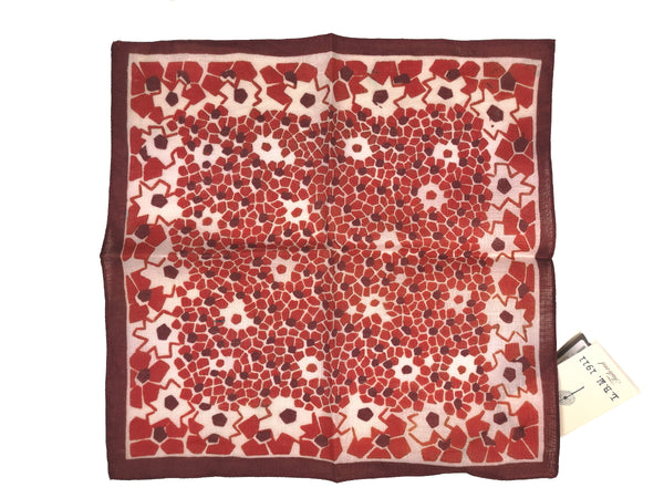 LBM 1911 Pocket Square Vanilla with Burgundy/Brick Floral Pure Linen