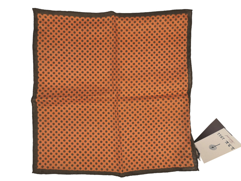 LBM 1911 Pocket Square Orange with Brown Florets Pure Linen