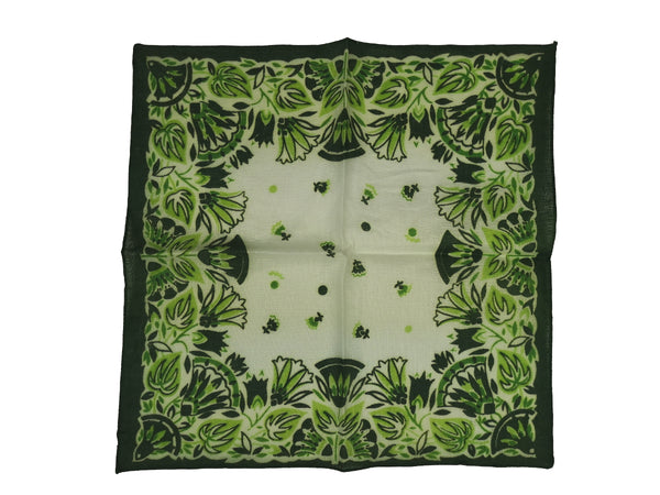 LBM 1911 Pocket Square Vanilla with Green Floral Pure Linen