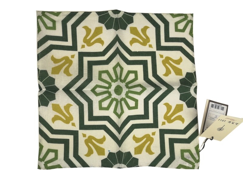 LBM 1911 Pocket Square Vanilla with Vintage Green Pure Linen