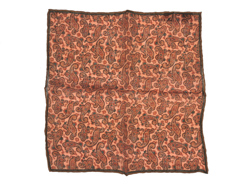 Luigi Bianchi Pocket Square Soft Orange Paisleys Pure Linen