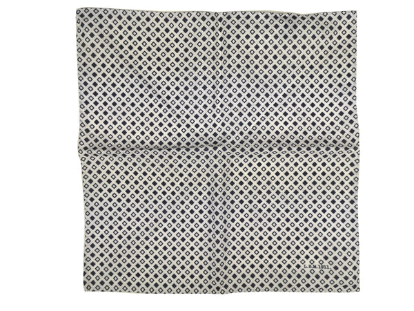 LBM 1911 Pocket Square White with Navy Diamonds Linen/Ramie