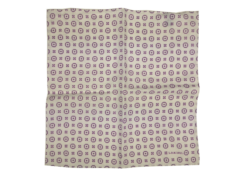 LBM 1911 Pocket Square White with Violet Geometric Linen/Ramie