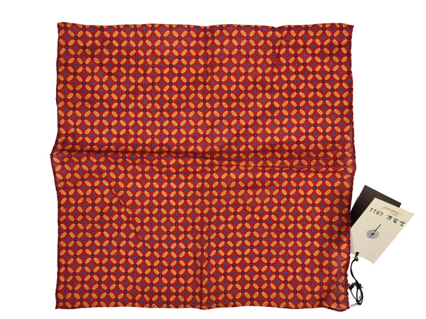 LBM 1911 Pocket Square Tomato Red with Orange/Blue Geometric Pure Linen