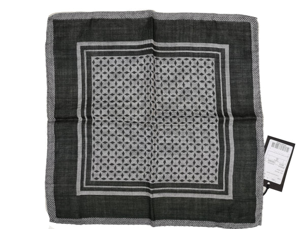 LBM 1911 Pocket Square Grey Geometric Patterned Wool/SIlk