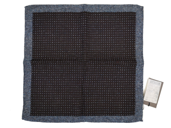 LBM 1911 Pocket Square Navy with Heather Blue Dots Wool/SIlk