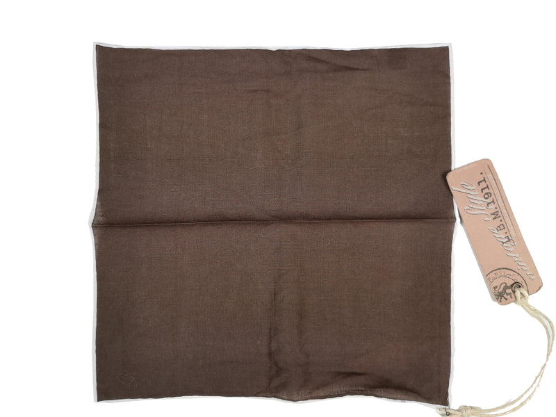 LBM 1911 Pocket Square Brown with White Edges Pure Linen