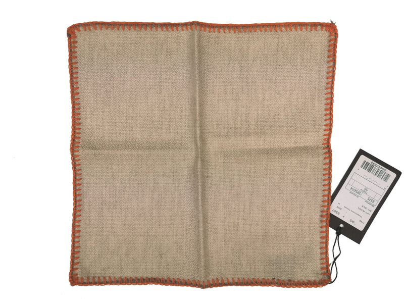 LBM 1911 Pocket Square Oatmeal Beige with Orange Edge Wool/SIlk