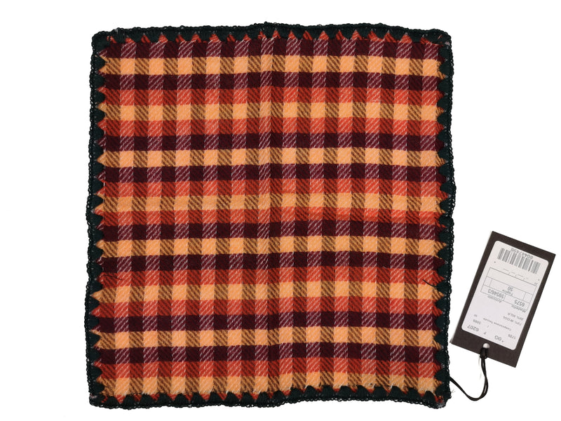 LBM 1911 Pocket Square Orange/Burgundy Check with Stitched Edge Wool/SIlk Blend