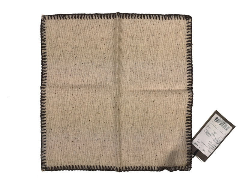 LBM 1911 Pocket Square Oatmeal Beige with Stitched Edge Wool/SIlk Blend