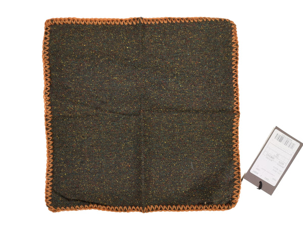 LBM 1911 Pocket Square Olive Donegal with Stitched Edge Wool/SIlk