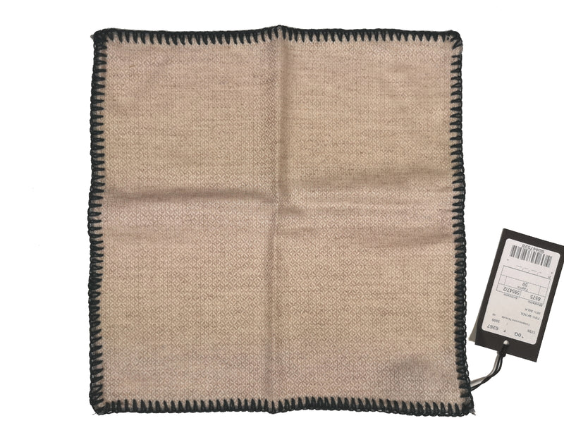 LBM 1911 Pocket Square Oatmeal Beige with Forest Green Edge Wool/SIlk