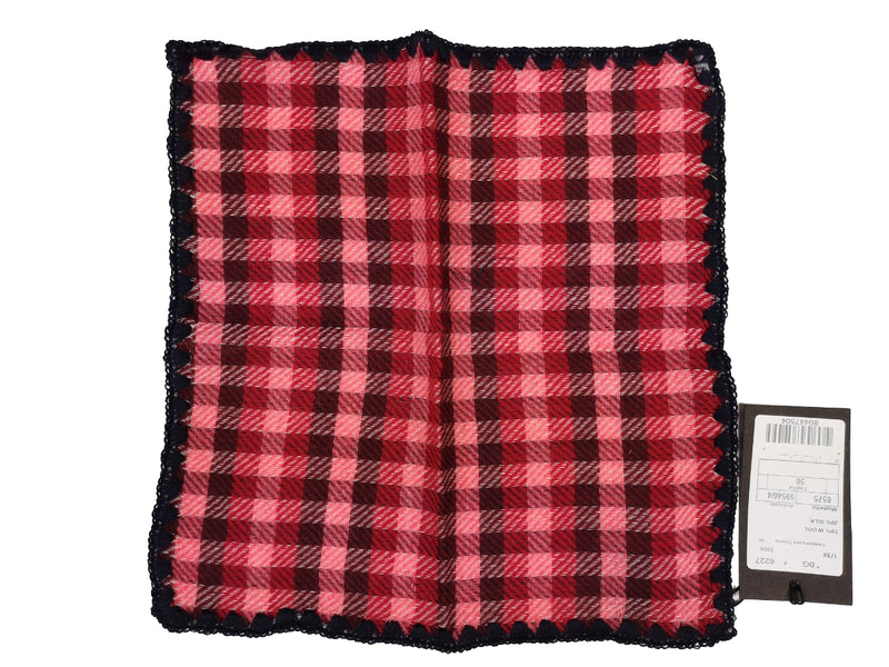 LBM 1911 Pocket Square Red/Pink Check with Stitched Edge Wool/SIlk