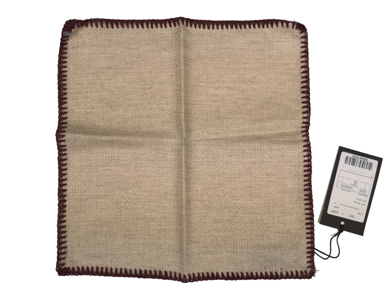 LBM 1911 Pocket Square Oatmeal Beige with Burgundy Edge Wool/SIlk